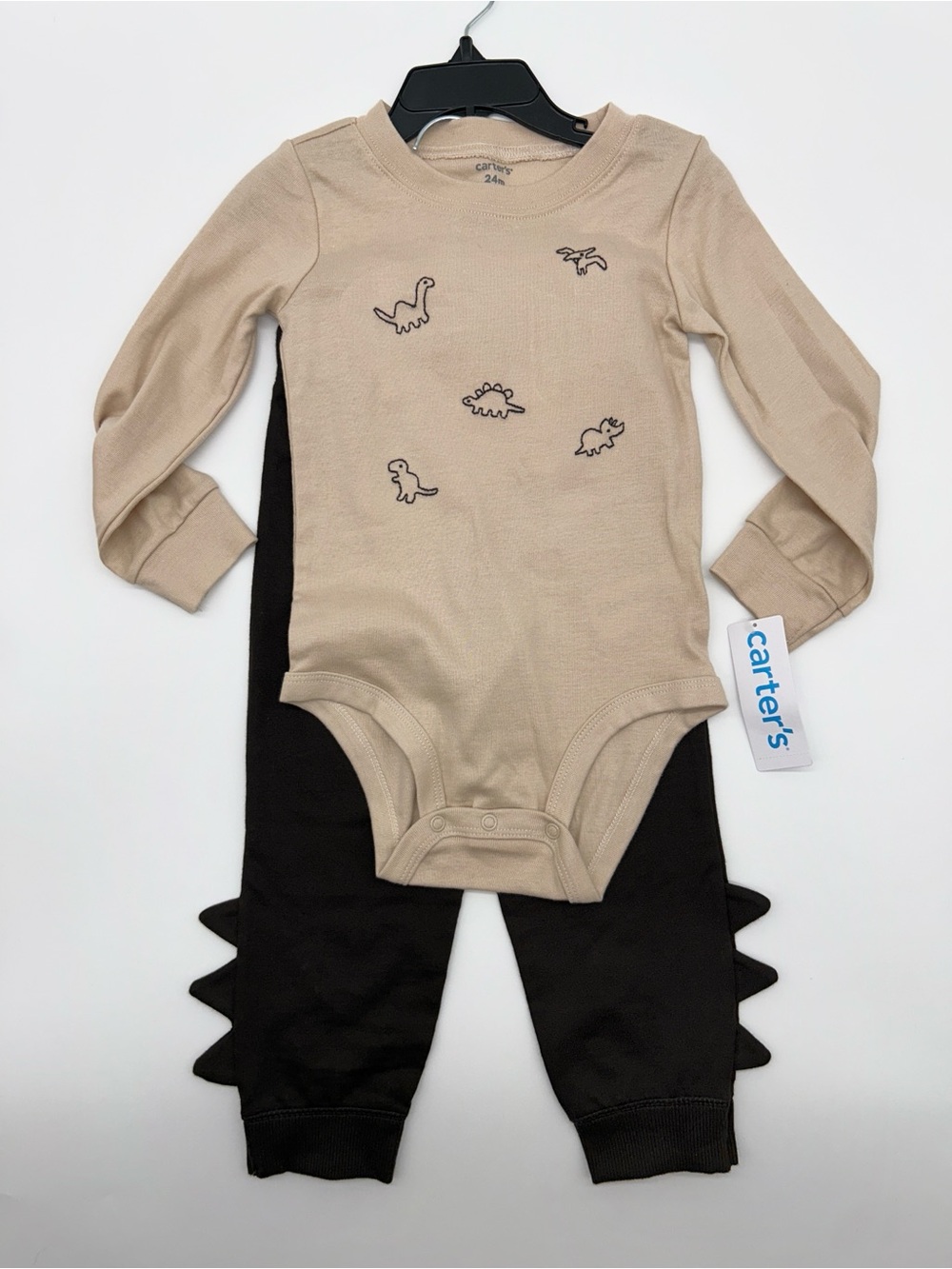 Carter's 24M Beige & Black Dinosaur Bodysuit Outfit Set